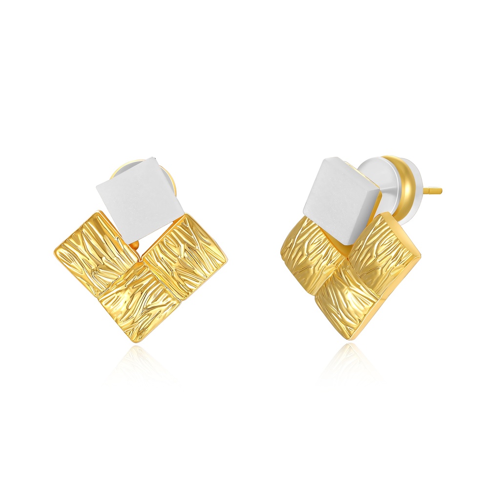 Modern Abstract Geometric Gold and White Earrings