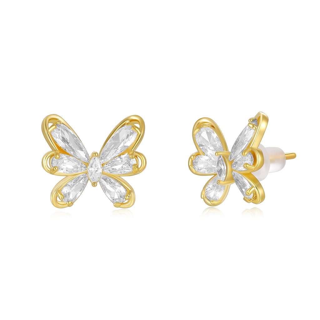 Dainty Crystal Butterfly Earrings in Gold-Tone Setting