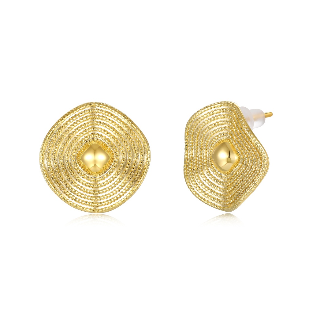 Bold Geometric Dome Earrings with Intricate Gold Texture