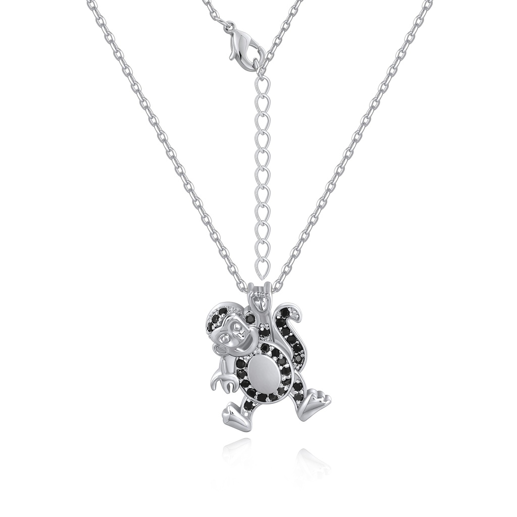 Playful Black Enamel Brass Monkey Pendant Necklace for Women