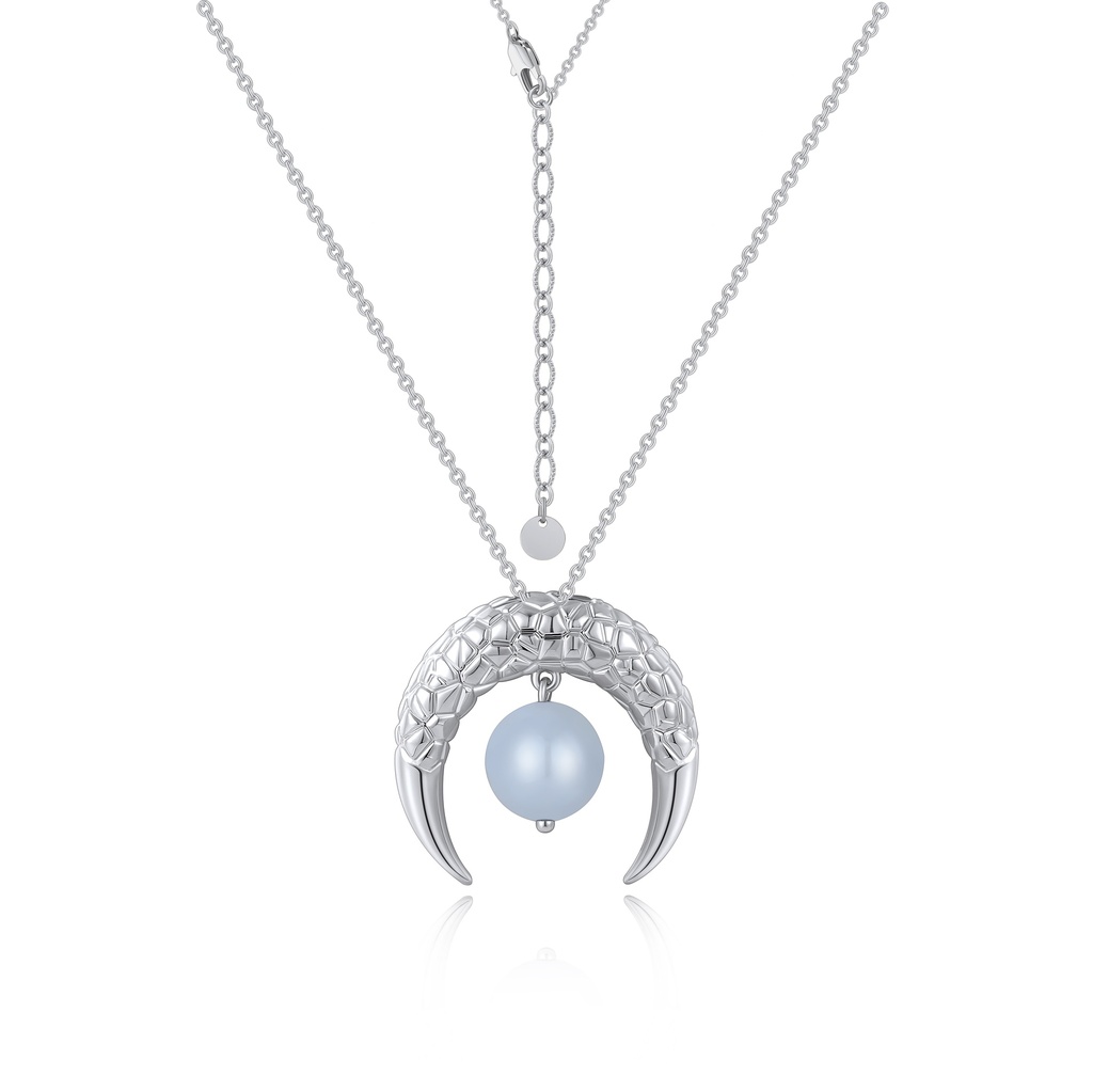 Moon Claw Pendant Necklace with Frosted Blue Orb Charm