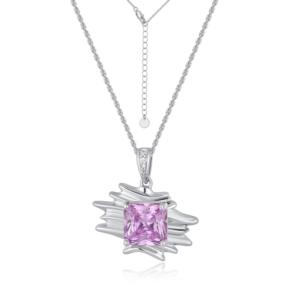 Modern Silver Necklace with Abstract Pink Gemstone Statement Pendant