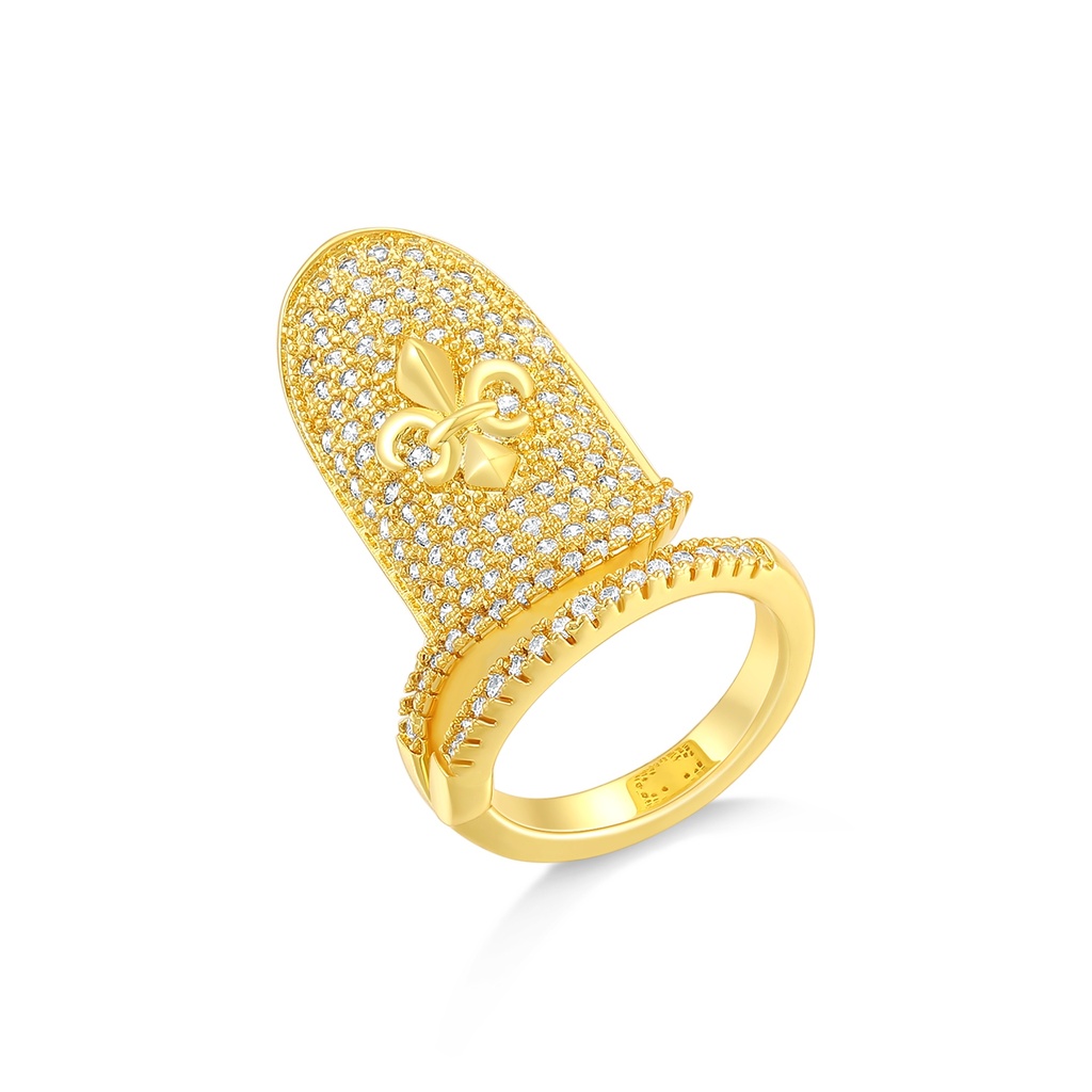 Gilded Armor Ring With Fleur-De-Lis And Micro-Pavé Shine