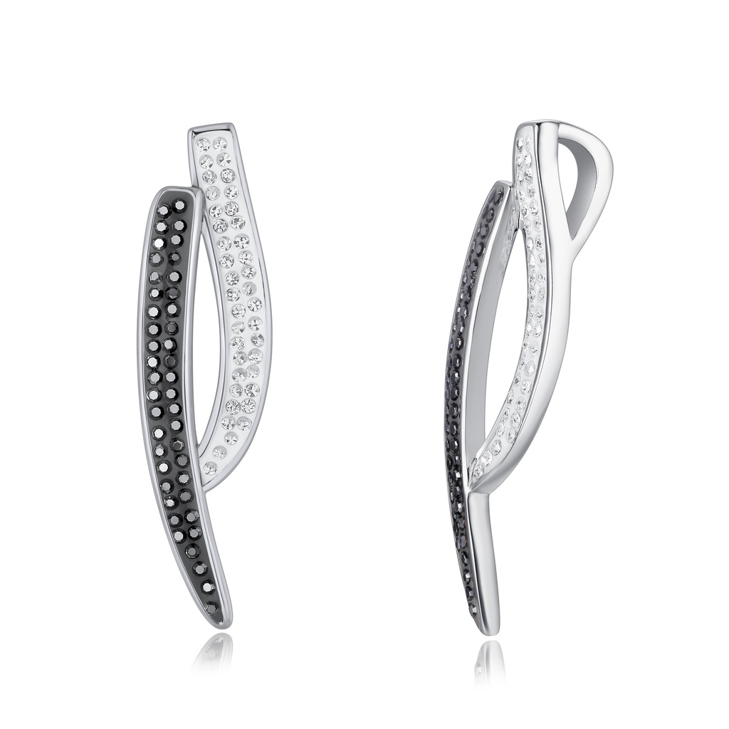 Elegant Stainless Steel Drop Earrings with Black and White Crystals