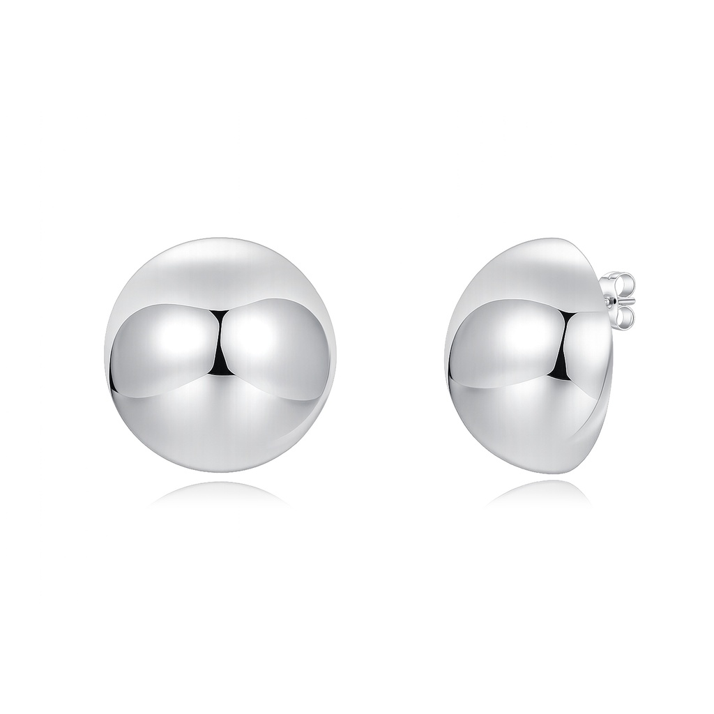 Minimalist Round Silver Dome Earrings in Polished Stainless Steel