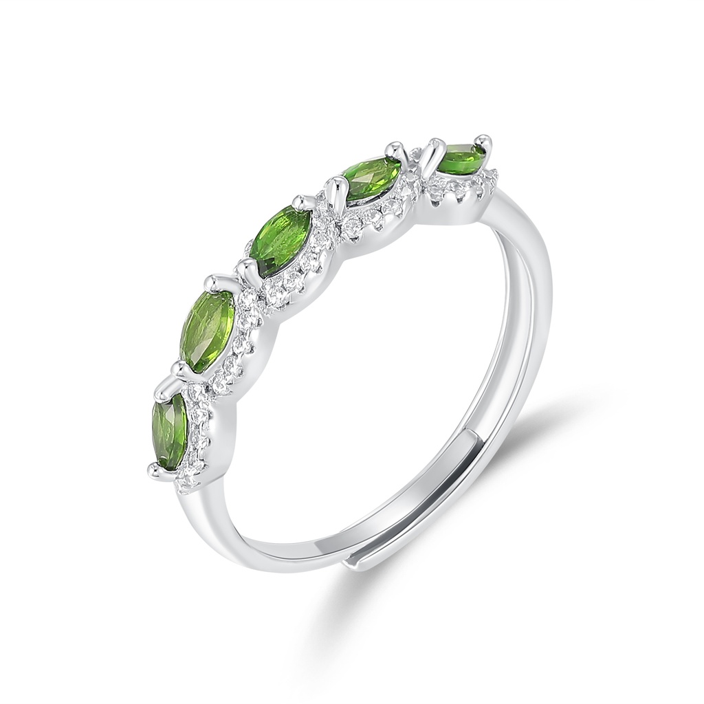 Elegant Stainless Steel Ring with Green and White Sparkling Stones