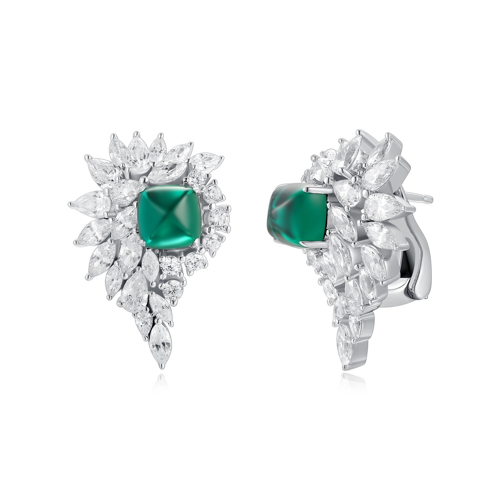 Elegant Stainless Steel Earrings with Green Gem and Crystal Accents