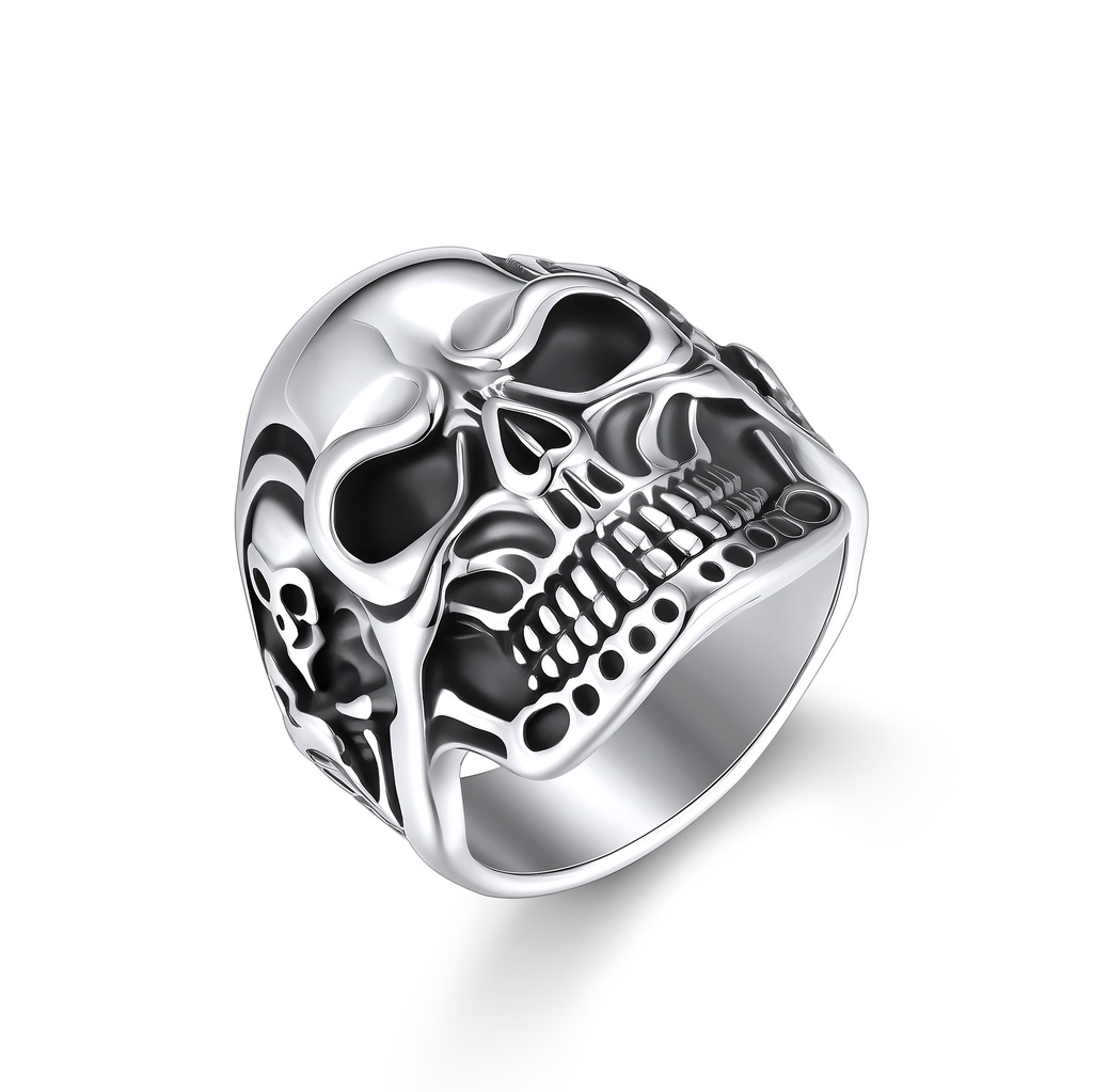 Massive Stainless Steel Skull Ring, High-Polish Bold Gothic Statement Piece.