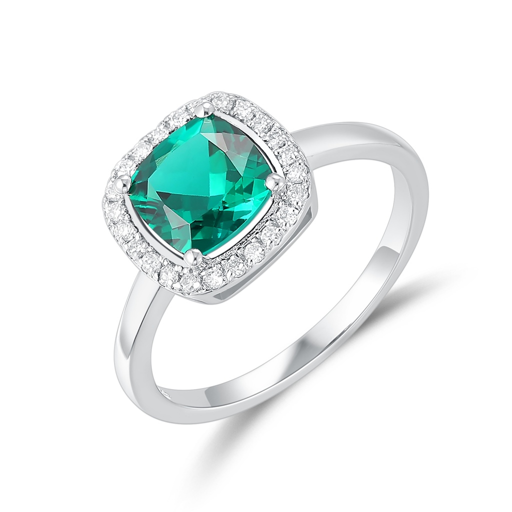 Stainless Steel Cushion-Cut Green CZ Halo Statement Ring Timeless Elegance