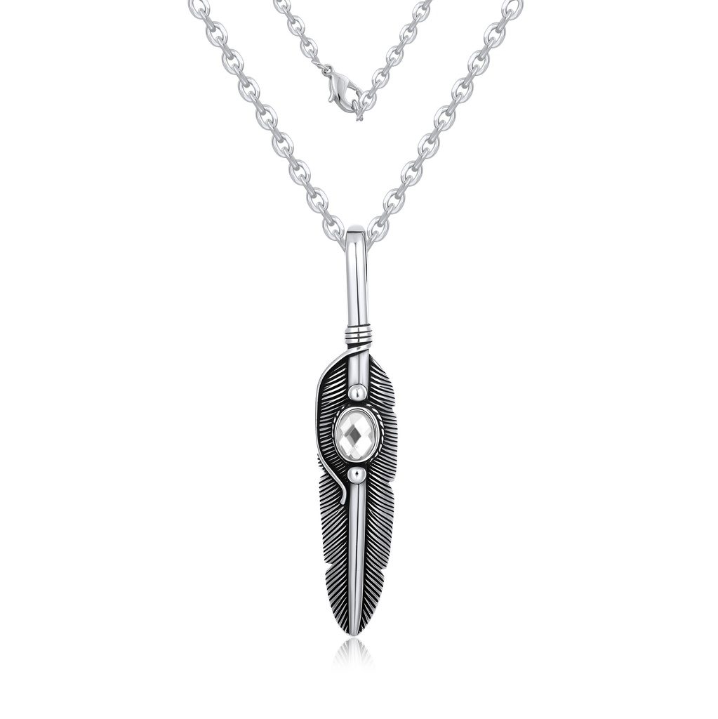 Stainless Steel Feather Pendant Necklace with Vintage Bohemian Tribal Style