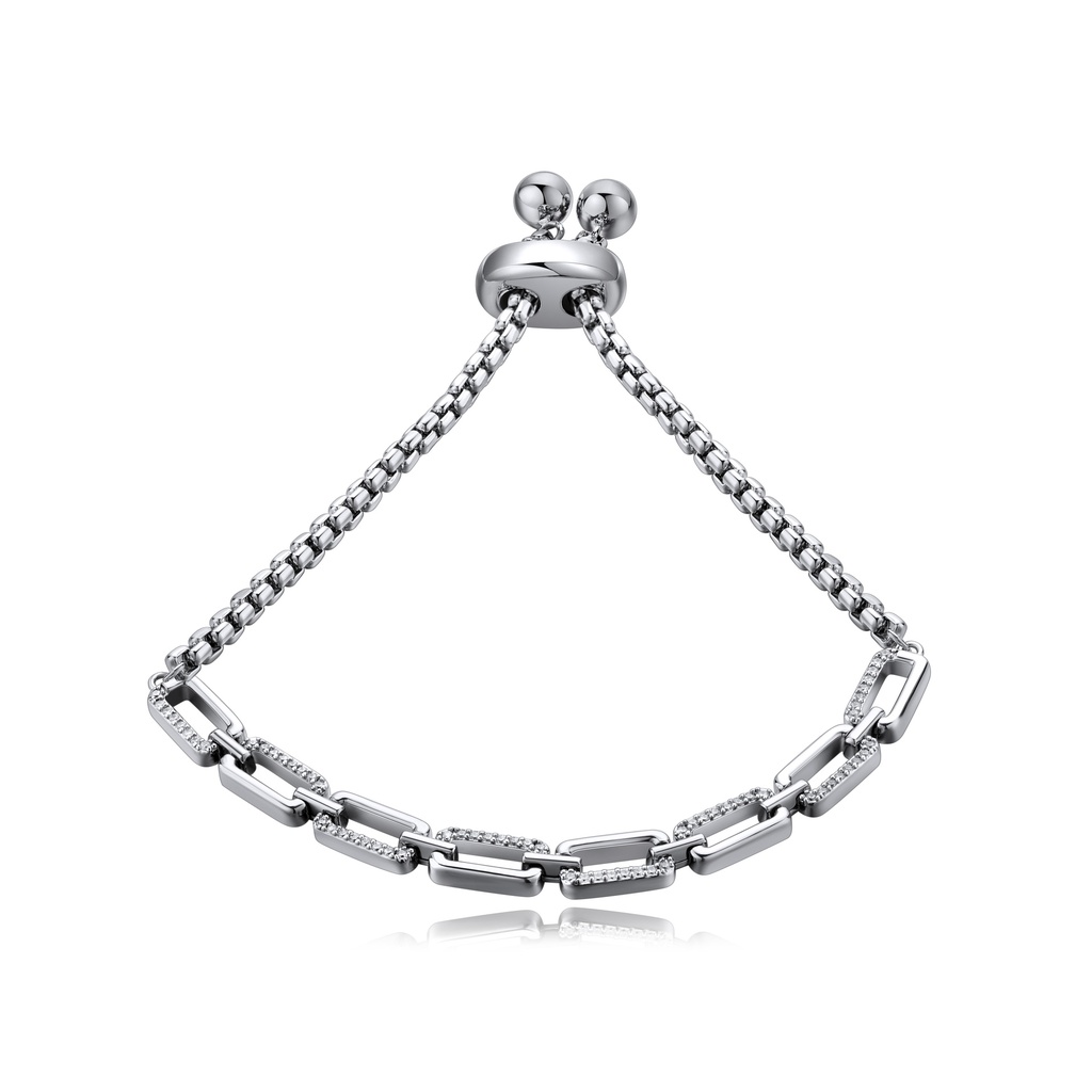 Adjustable Silver Chain Bracelet with Pave Links