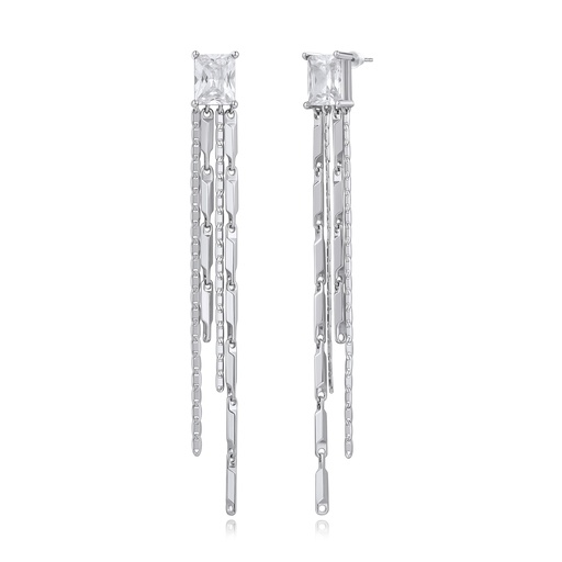 [BJ01E0222-1] Elegant Square Zircon Drop Earrings with Multi-Layered Chain