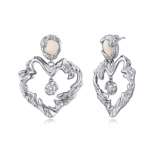 [BJ01E0354] Dangling Heart Stud Earrings with Crystal Drop Charm