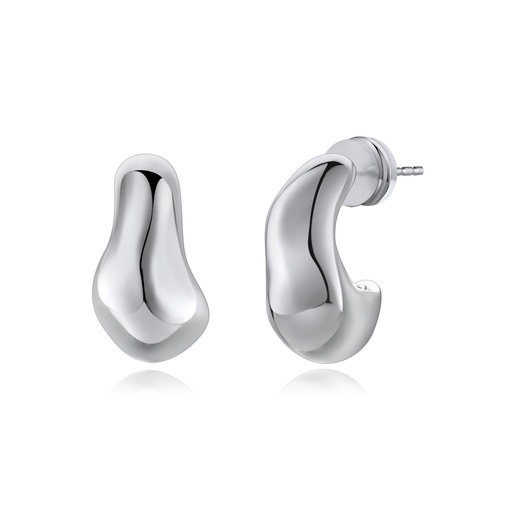 [BJ01E0522] Polished Silver Molten Stud Earrings in Bold Brass