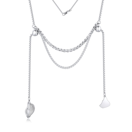 [BJ01N0070-1] Layered Chain Necklace with Organic Charms