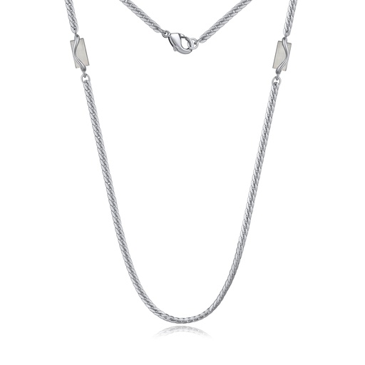 [BJ01N0075] Sleek Flat Brass Chain Necklace in Polished Silver Finish