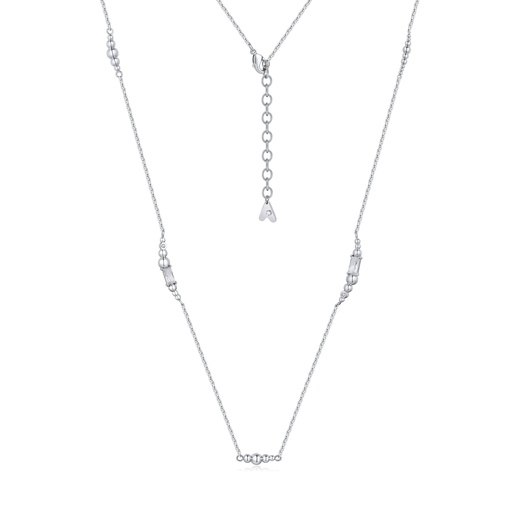 [BJ01N0196] Delicate Beaded Silver Brass Necklace with Minimalist Style