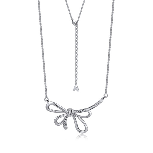 [BJ01N0250] Silver Butterfly Bow Brass Necklace with Dainty Cubic Zirconia