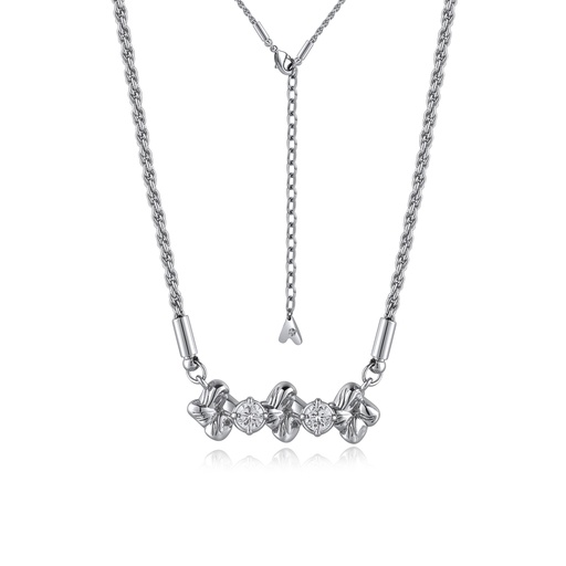 [BJ01N0258] Silver-Tone Chain Necklace with Floral-Inspired Crystals