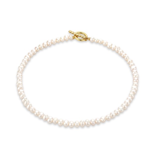 [BJ01N0260] Classic Freshwater Pearl Choker with Gold Toggle Clasp
