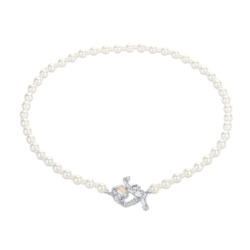[BJ01N0274-2] Silver-Plated Pearl Necklace with Mermaid Fantasy Clasp