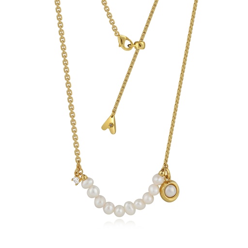 [BJ01N0313] Elegant gold chain necklace with pearls and charm pendants