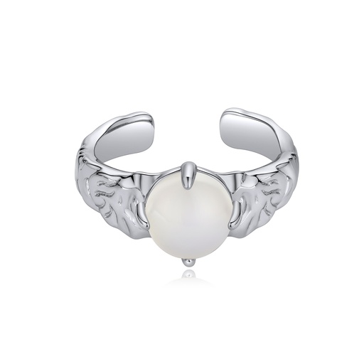 [BJ01R0174] Sculpted Silver Pearl Ring with Natural Flow Design