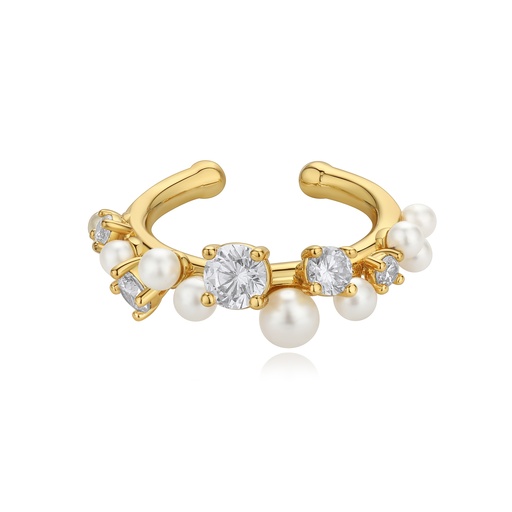 [BJ01R0185] Gold Pearl and Crystal Ring with Luxurious Sparkle