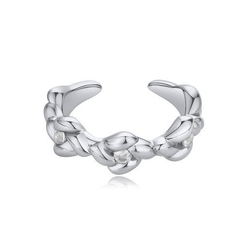 [BJ01R0187-2] Polished Silver Braided Ring with Embedded Mini Crystals