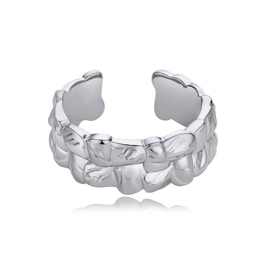 [BJ01R0189-2] Wide Silver Statement Ring with Natural Leaf Pattern