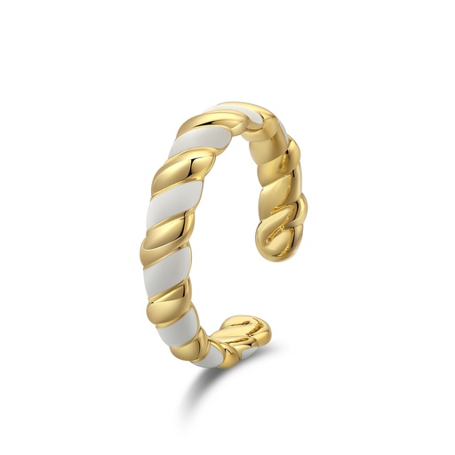 [BJ01R0269] Gold and White Enamel Spiral Ring, Modern Twist Style