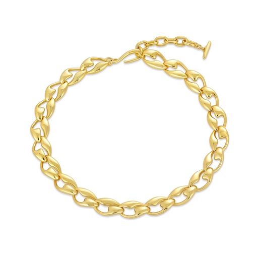 [BJ05N0299] Chunky Polished Gold Chain Necklace with Sculpted Links
