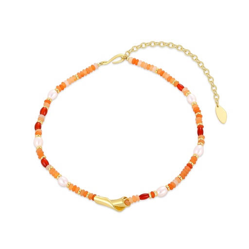 [BJ05N0321] Colorful Beaded Necklace with Freshwater Pearls and Gold Twist