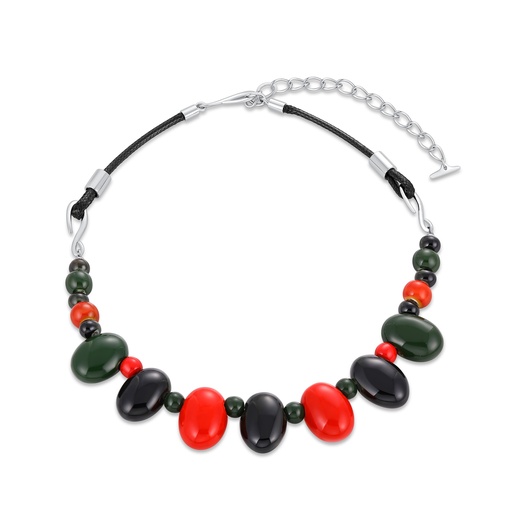 [BJ05N0361] Bold Resin Bead Necklace with Adjustable Black Cord Design