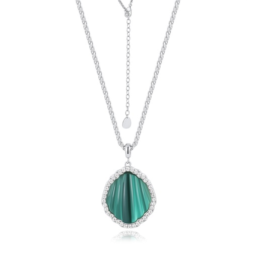 [BJ05N0422-1] Silver-Tone Emerald Shell Pendant Necklace with Sparkling Crystals