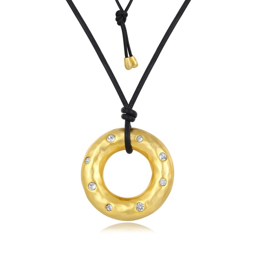 [BJ05N0456] Hammered Gold Donut Pendant with Crystal Accents