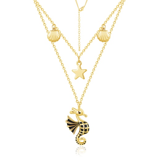 [JY17N0095] Layered Starfish Necklace with Gold Shell and Seahorse Charms