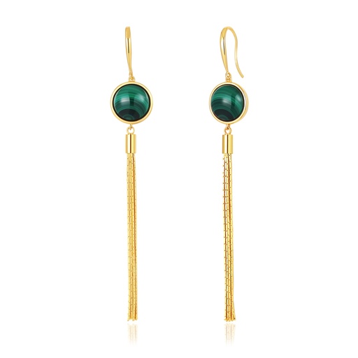 [JY18E0189] Elegant Green Gem Earrings with Long Gold Tassel Chain