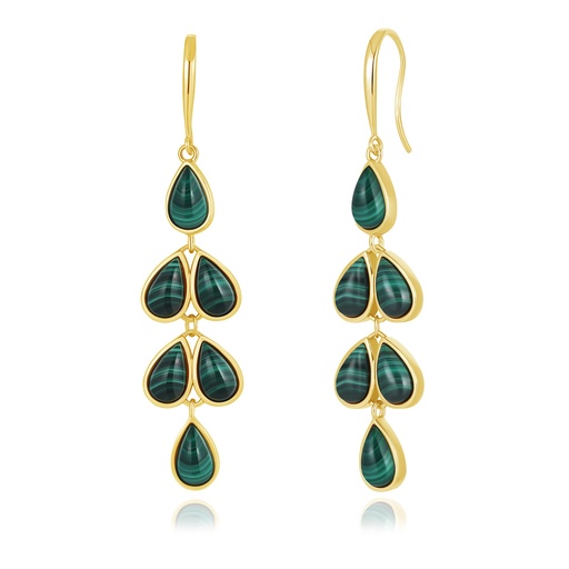 [JY18E0211-1] Layered Teardrop Green Gem Earrings in Cascading Design