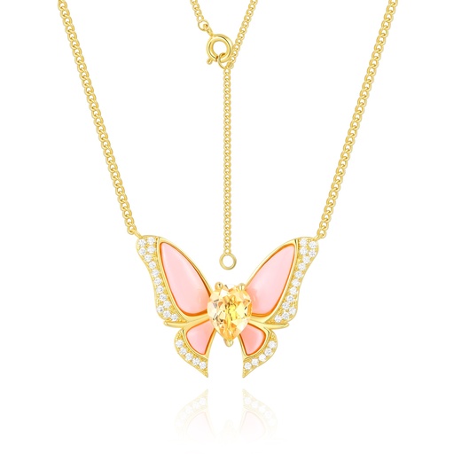 [JY18N0133] Layered Gold Necklace with Pink Accent and Clear Disc