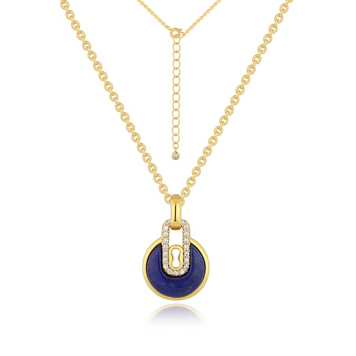 [JY18N0149] Round Blue Stone Necklace with Sparkling Crystal Drop Accent
