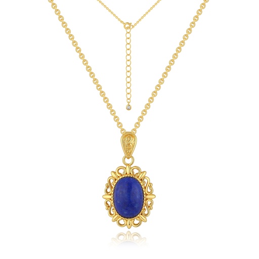 [JY18N0151] Ornate Gold Pendant with Classic Blue Cabochon Center