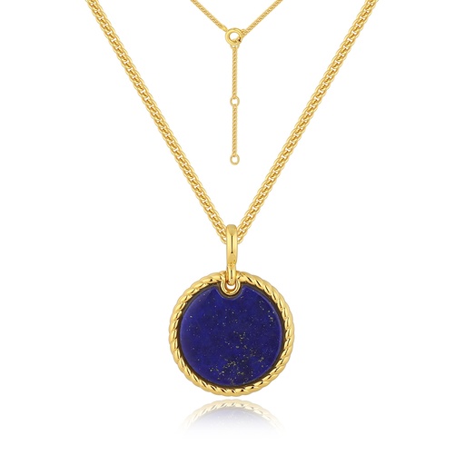 [JY18N0154-1] Gold-Rimmed Blue Stone Coin Pendant Necklace