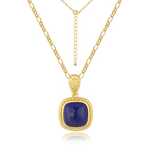 [JY18N0156] Elegant Square Blue Lapis Pendant Necklace in Gold Setting