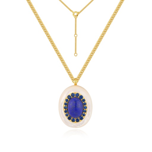 [JY18N0157] Blue Lapis Surrounded by Crystals on White Oval Pendant