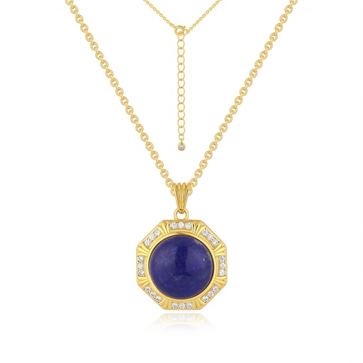 [JY18N0158] Geometric Blue Lapis Round Pendant With Crystal Accents