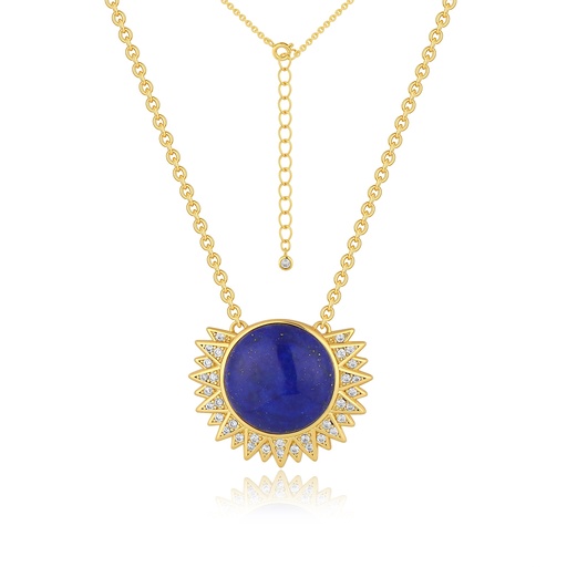 [JY18N0161-1] Radiant Sunburst Blue Lapis Pendant on Gold Chain
