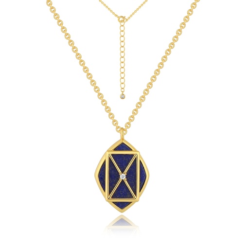[JY18N0163] Modern Frame Lapis Necklace With Diamond-Like Center Stone