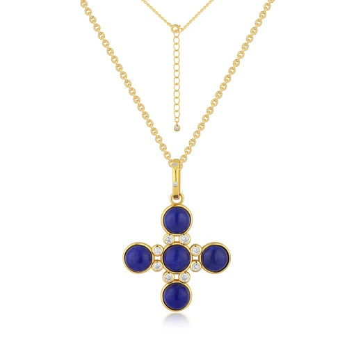 [JY18N0164] Elegant gold cross necklace with lapis and shimmering crystal accents