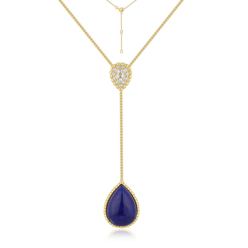 [JY18N0166-1] Gold Y-necklace with lapis teardrop and crystal heart detail